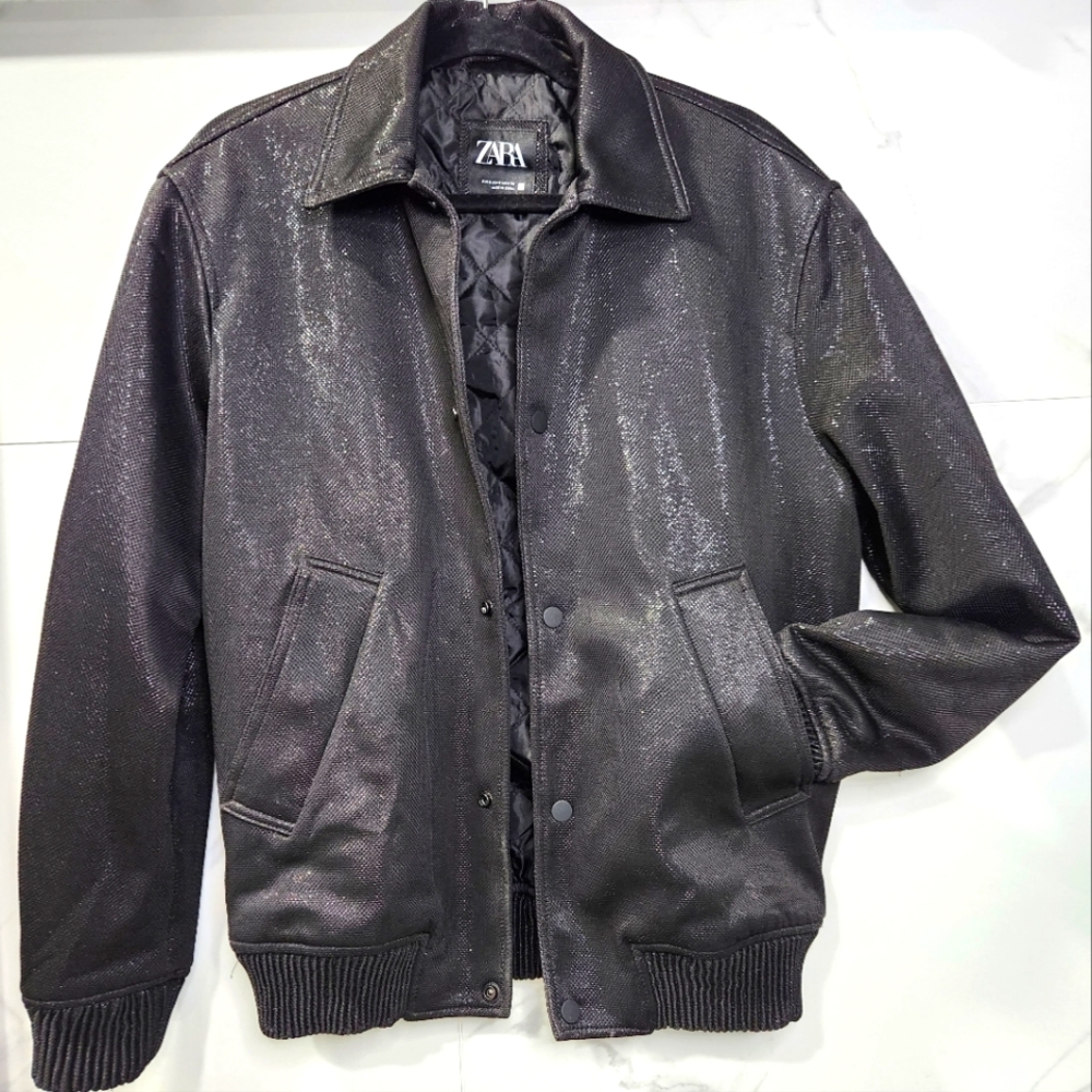 ZARA Shiny bomber black jacket